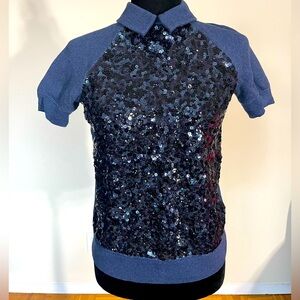 Kate Spade Navy Blue Sequin Short Sleeve Top XXS